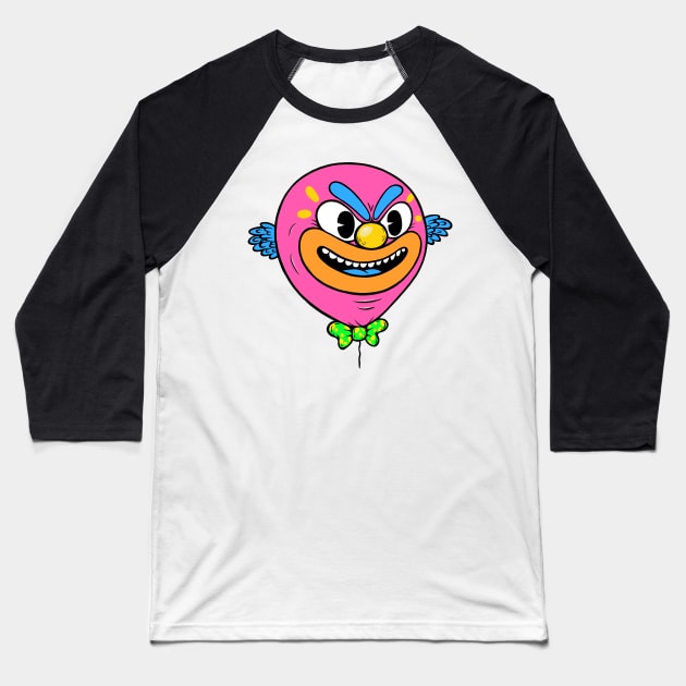 Colorful Balloonface Clownhead Baseball T-Shirt by flynnryanart